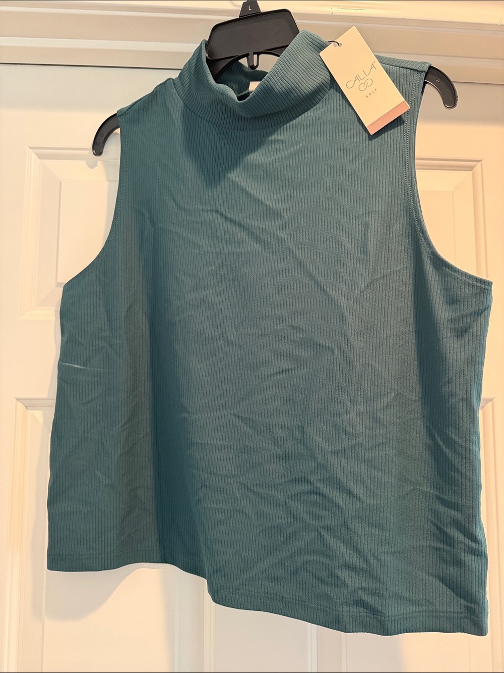 CALIA High Neck Ribbed Tank Top - Teal Green